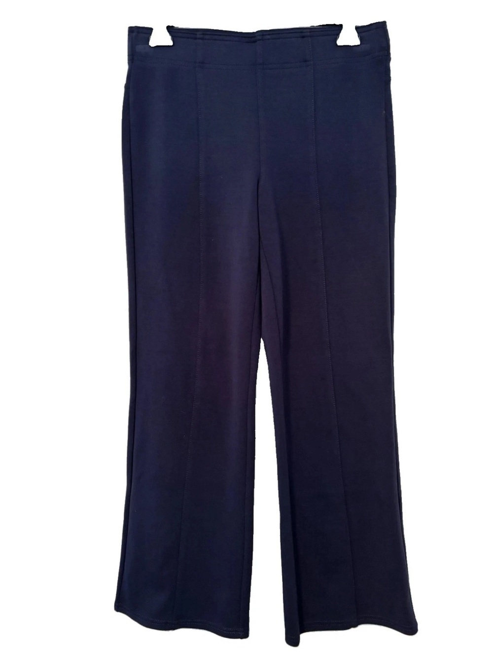 HUE Navy Boot-Cut Ponte Pants Flowy Stretch Fabric Pockets Elastic Waist Stretch